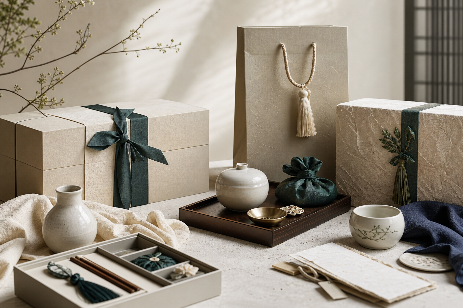 Lifestyle sourcing table with premium packaged goods